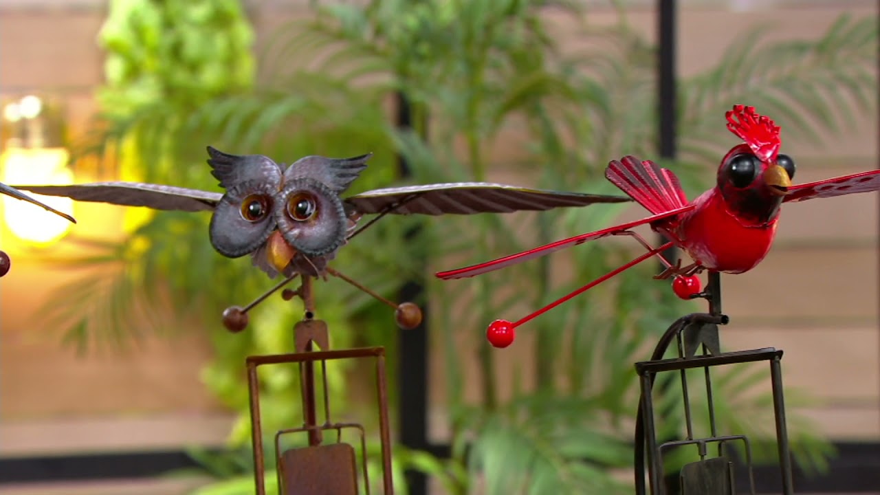 Marigold Whimsical Metal Bird Balancer with Garden Stake on QVC