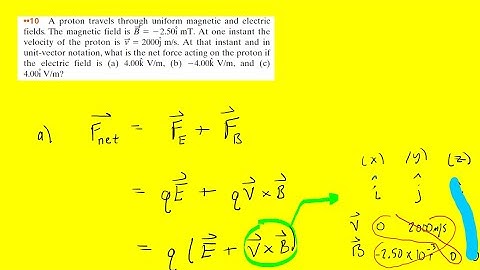 A proton travels through uniform magnetic and electric fields