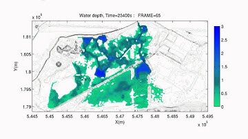 Flooding SWE-SPHysics simulation with open boundaries (Rento Vacondio, University of Parma)