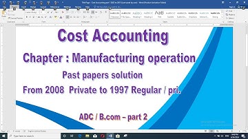 Manufacturing Operation  From 2008 Pri. to 1997 Reg./ Pri. For ADC/B.com II  Solved by Tanveer Ahmed