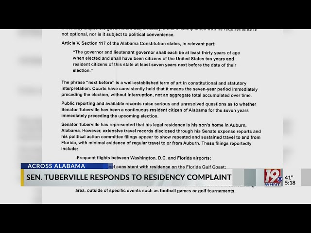 Sen. Tuberville Responds to Residency Complaint | Jan. 29, 2026 | News 19 at 5 p.m.