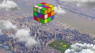 Dropping biggest Rubik's Cube on a city - SATISFYING