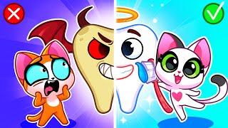 😇Angel VS Demon Tooth Story😈 Dental Care for Babies || Purr-Purr Stories