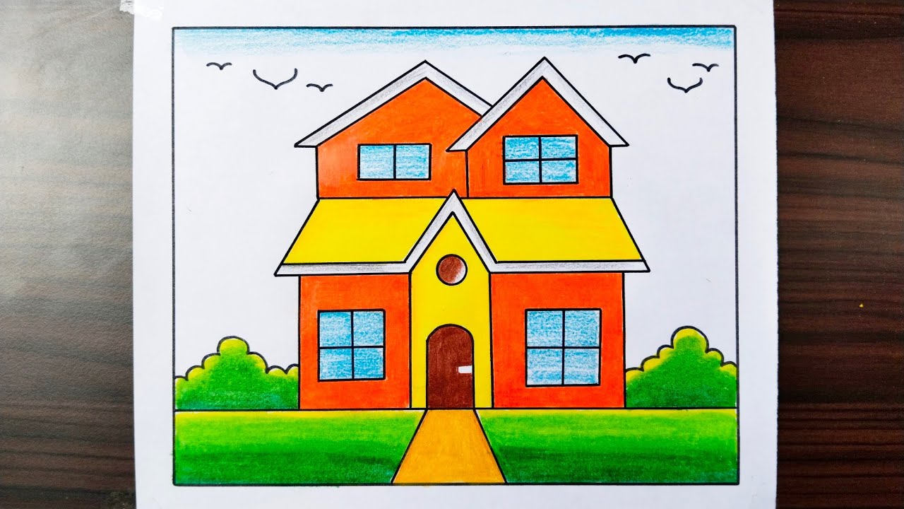 Easy How to Draw a House Tutorial and House Coloring Page