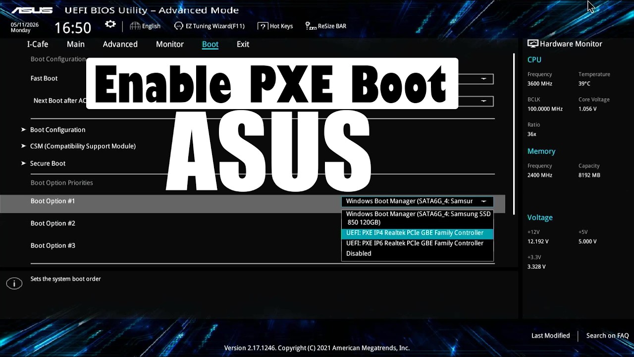 how to enable PXE Boot for network booting on ASUS
