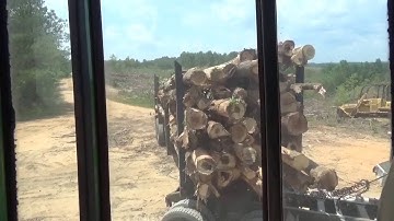 Unloading log trucks with a John Deere track loader