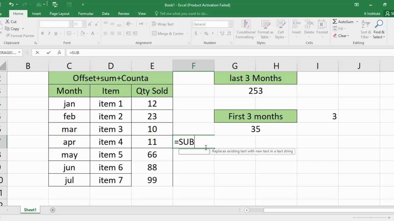 class 32 ||Offset with SUM Function in Excel ||excel in pashto - YouTube