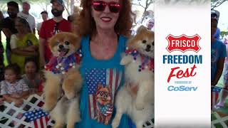 2025 Frisco Freedom Fest presented by CoServ July 3rd
It’s time to celebrate our independence at Frisco Freedom Fest presented by CoServ. The fun begins Thursday, July 3rd at Kaleidoscope Park at 6 p.m. Join us for the cornhole tournament and Paws & Stripes competitions. Plus run in the Party in the U.S.A. 5K. Learn more at FriscoFreedomFest.org. 2025 Frisco Freedom Fest presented by CoServ July 3rd