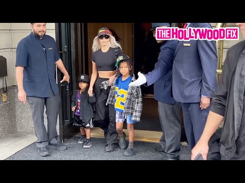 Kim Kardashian, Saint West & Psalm West Hold Hands While Leaving The Ritz Carlton Hotel In New York