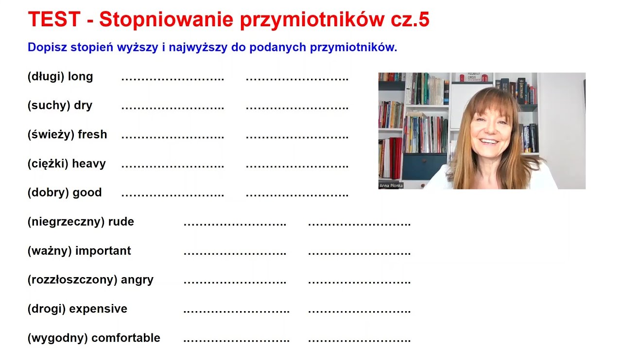 Sprawdzian Z Przymiotnika Klasa 5 TEST - Stopniowanie przymiotników - część 5 (poziom A2/A2+) - YouTube