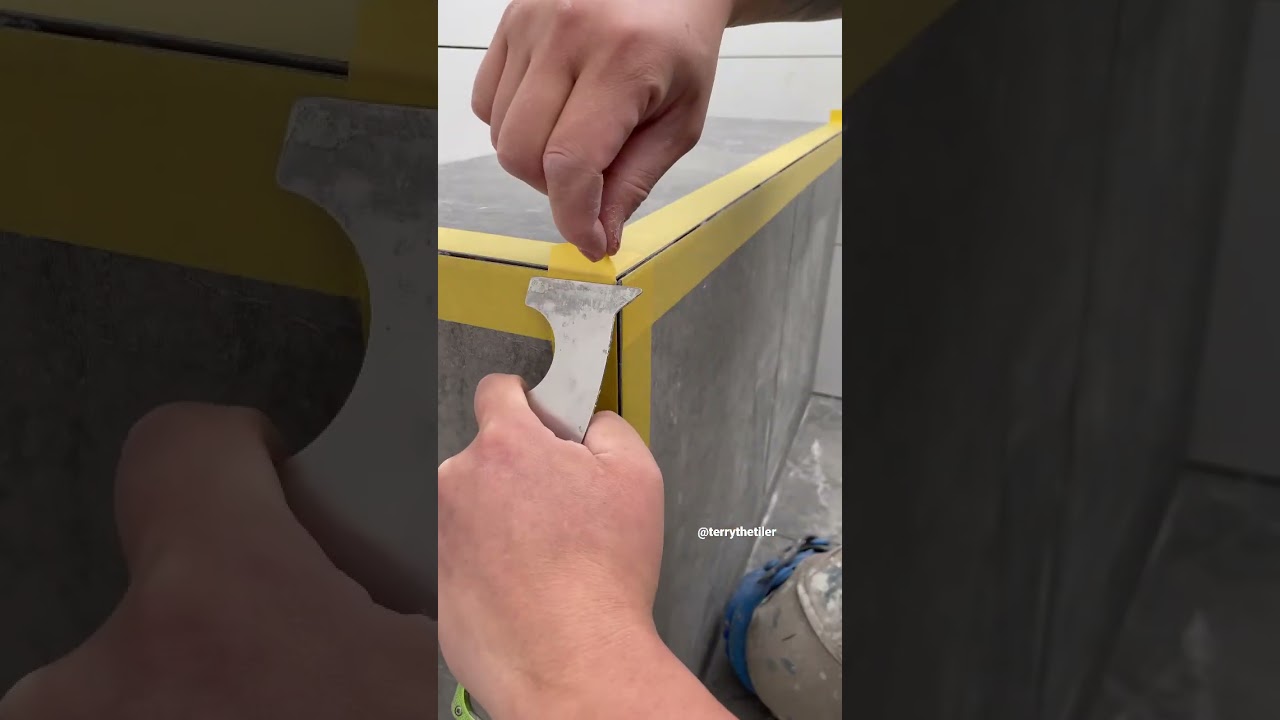 Tiled Bathroom seat with mitred edge