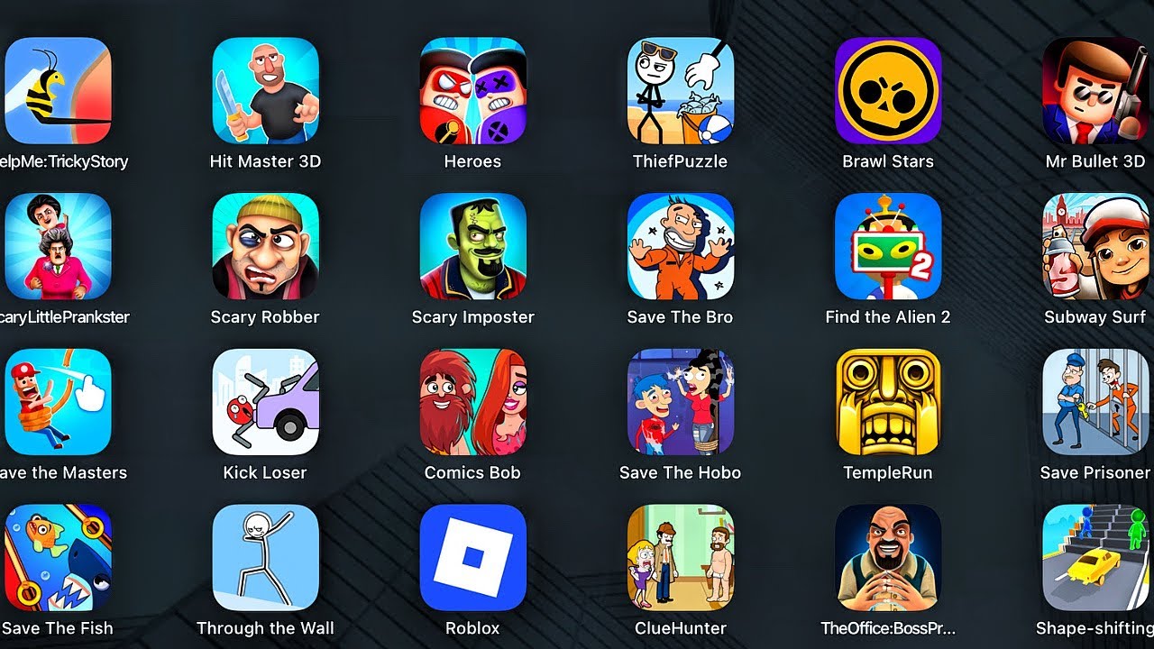 Subway Surfers, Roblox, Comics Bob, ThiefPuzzle, Kick Loser, Save Prisoner