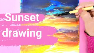 رسم منظر طبيعي |غروب الشمس|اكريليك| Acrylic sunset drawing ?
