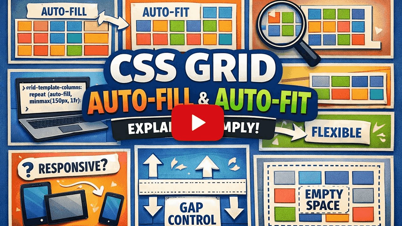 CSS Grid Auto Fill & Auto Fit Tutorial in Hindi Urdu - YouTube