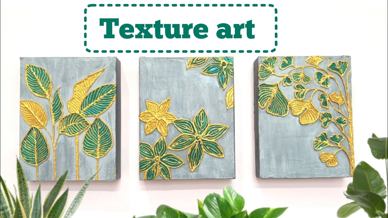 Texture art | texture leaf painting | diy wall art | texture paste recipe #homedecor