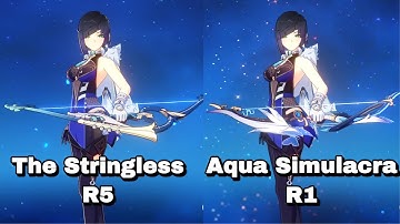 The Stringless R5 vs Aqua Simulacra R1 same stats on Yelan | Genshin Impact