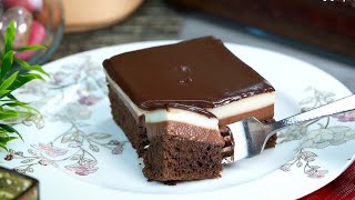 كيك شوكولاتة 3 طبقات سهل وسريع في الخلاط بدون كريمة بدون شانتيه