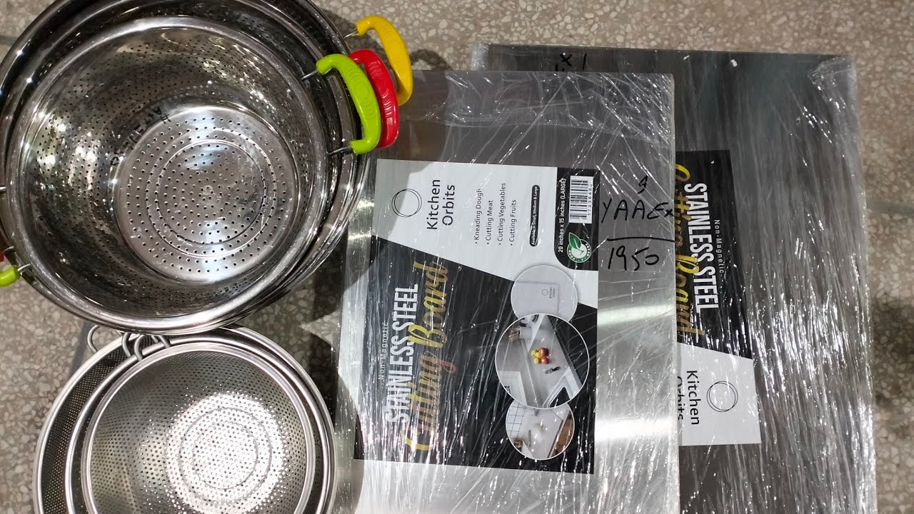 Al-Karim Crockery Store Rashid bhutta اسٹیل کے چھاننے کٹنگ بورڈط