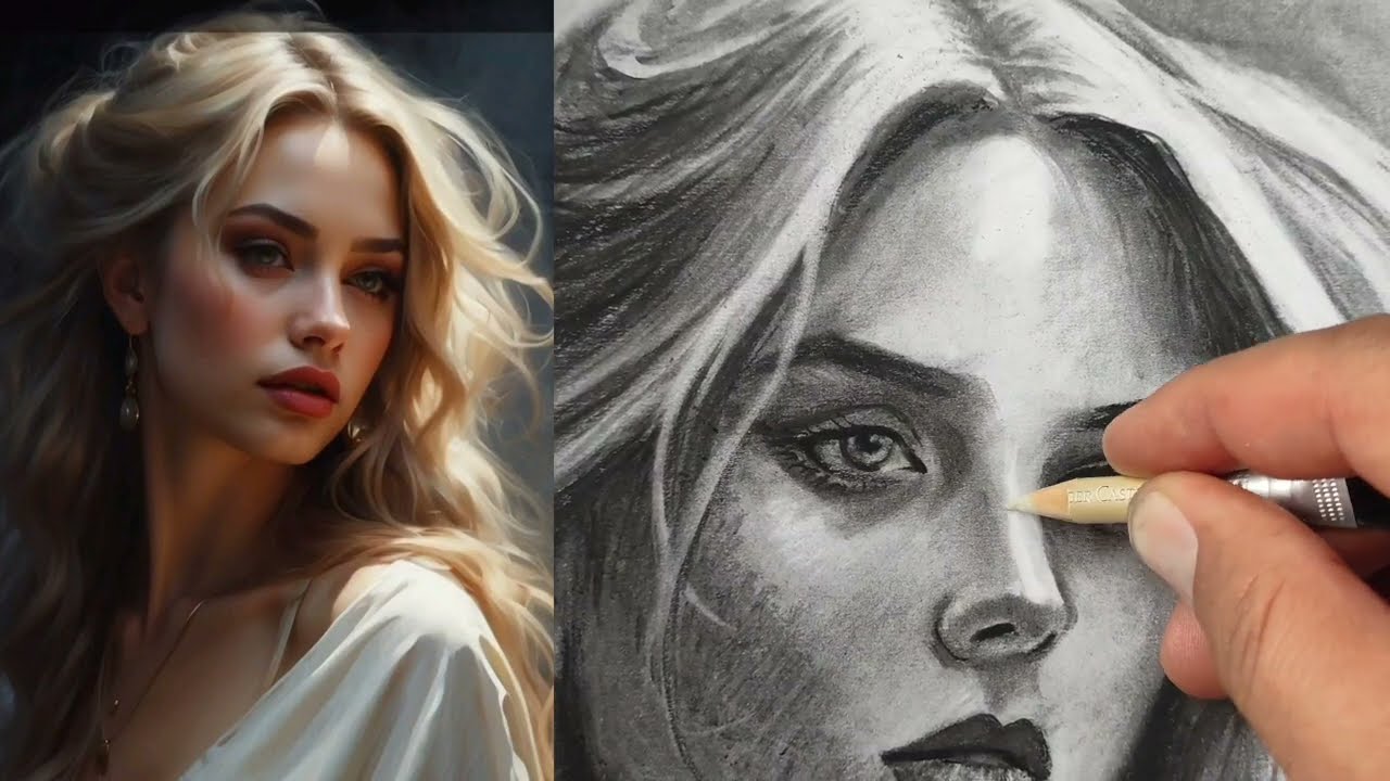 Drawing a portrait with charcoal🌹 the principles of drawing a portrait in a fast way😊