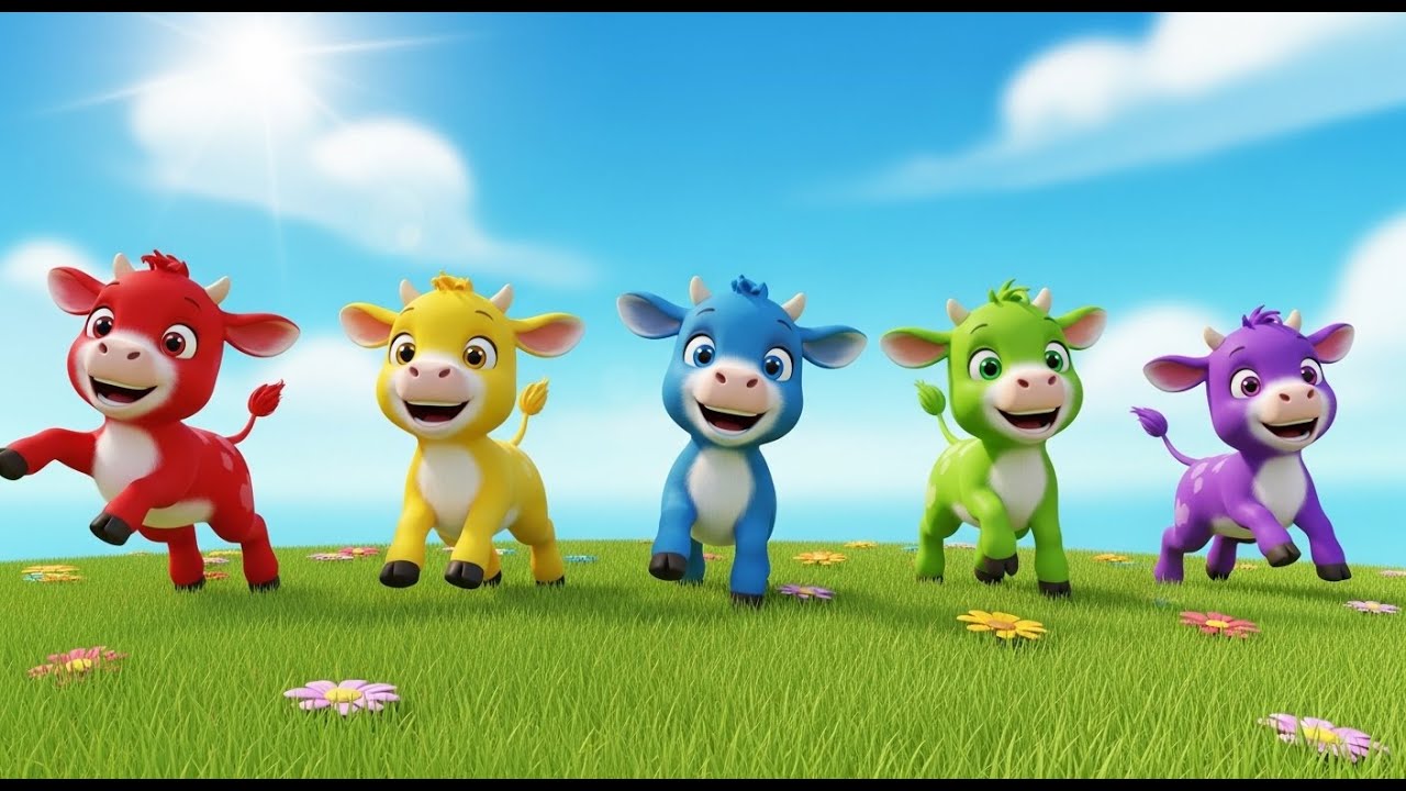 Пять маленьких телят бегут, бегут, бегут | Энергичная фермерская песенка и считалка
