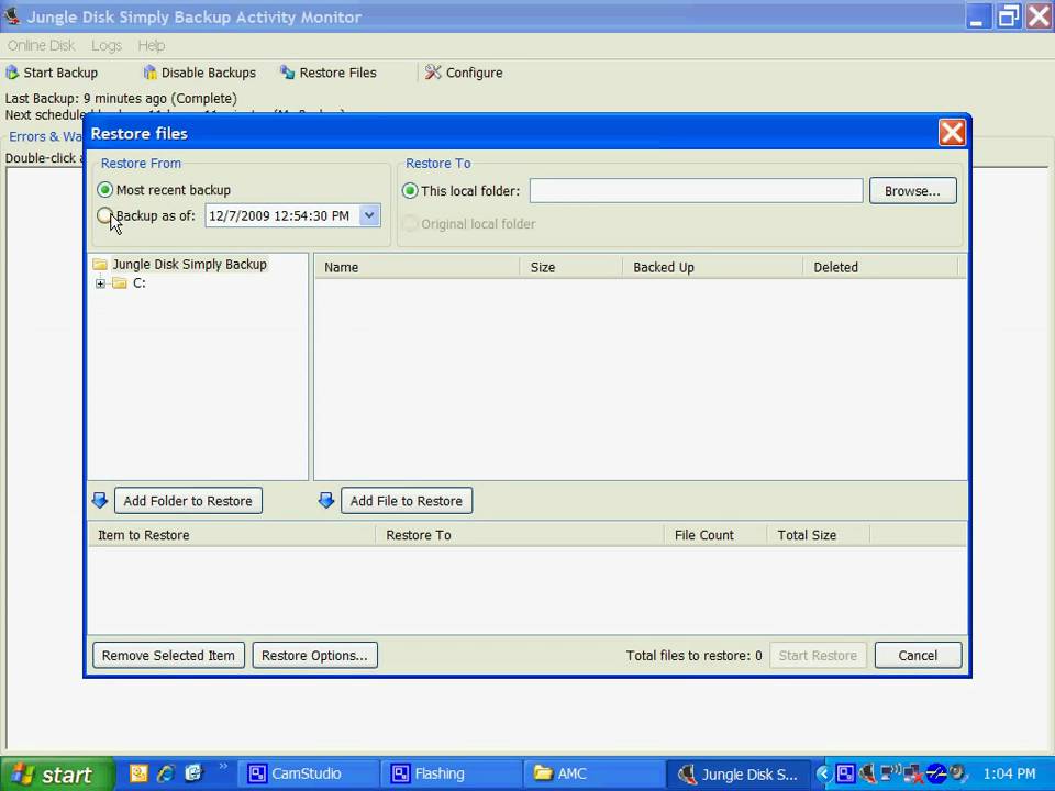 Restoring Files using Jungle Disk Simply Backup