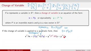 MATH 3191: Change of Variable to Diagonalize a Quadratic Form