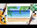 Beach Watercolor Painting For Beginners | Ocean Waves Landscape | Beach Watercolor Tutorial