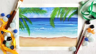 Beach Watercolor Painting For Beginners | Ocean Waves Landscape | Beach Watercolor Tutorial