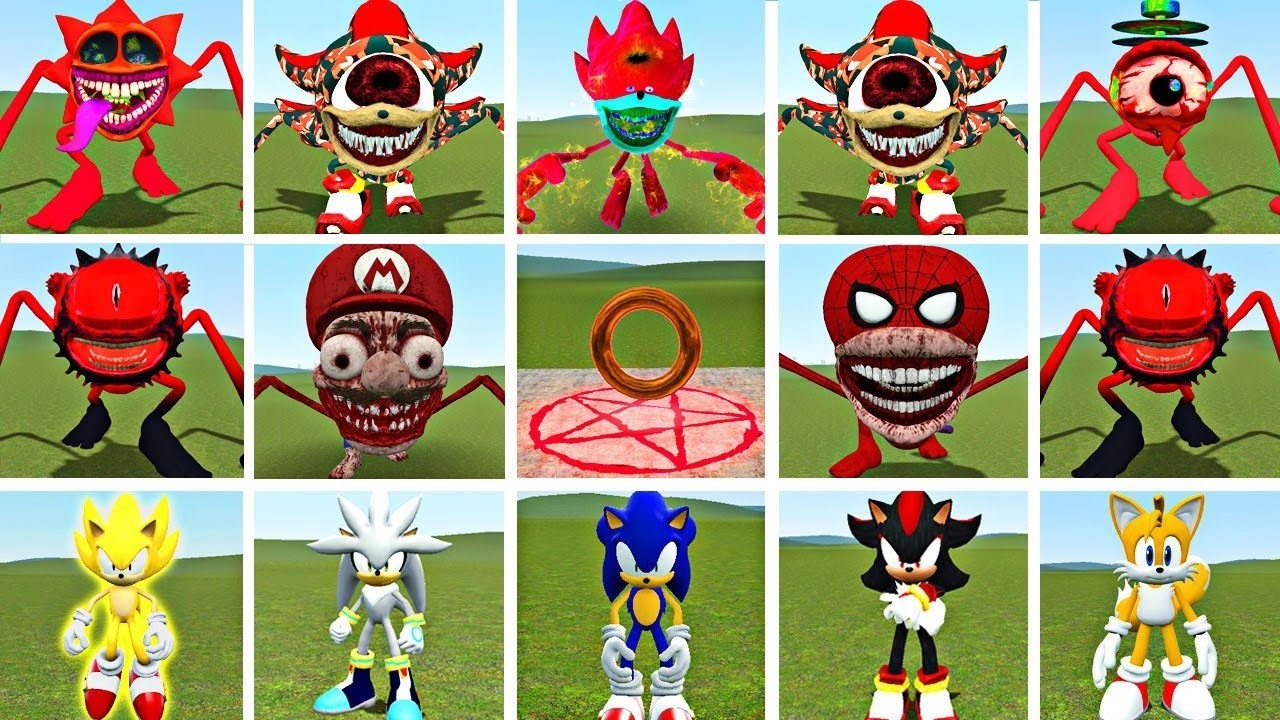 ALL SONIC TEAM vs CURSED RED MONSTERS: Mario.exe & Spiderman Horror Battle (GMod)