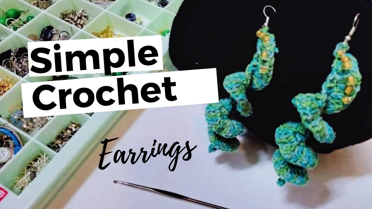 HOW TO CROCHET A BEADED CURLY CUE EARRINGSEasy crochet TUTORIAL for