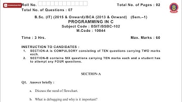 BSC IT 1ST SEM PROGRAMMING IN C MAY 2019 | PTU