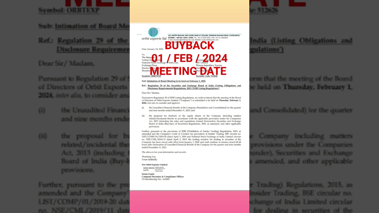 💥 buyback 💥 orbit exports Ltd share 