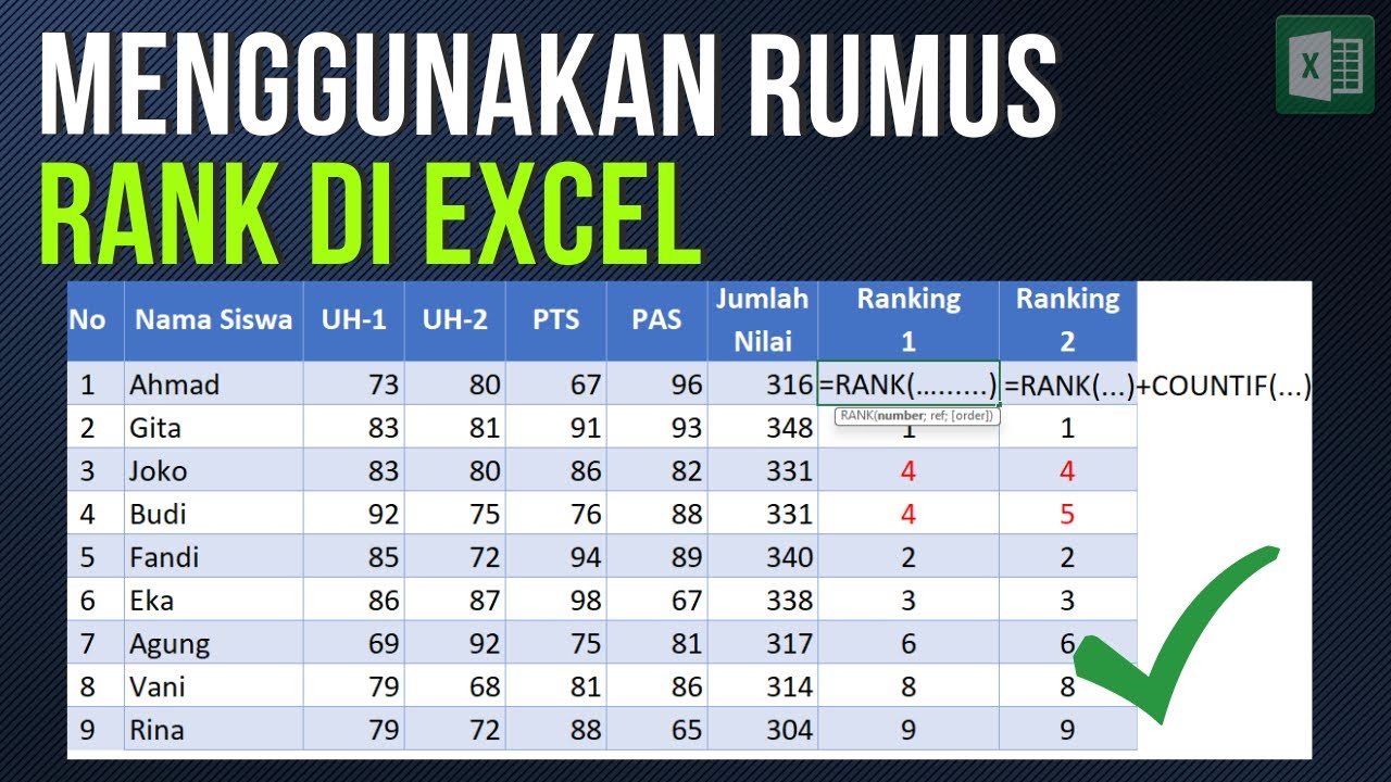 Cara menggunakan rumus rank di excel untuk menentukan ranking youtube