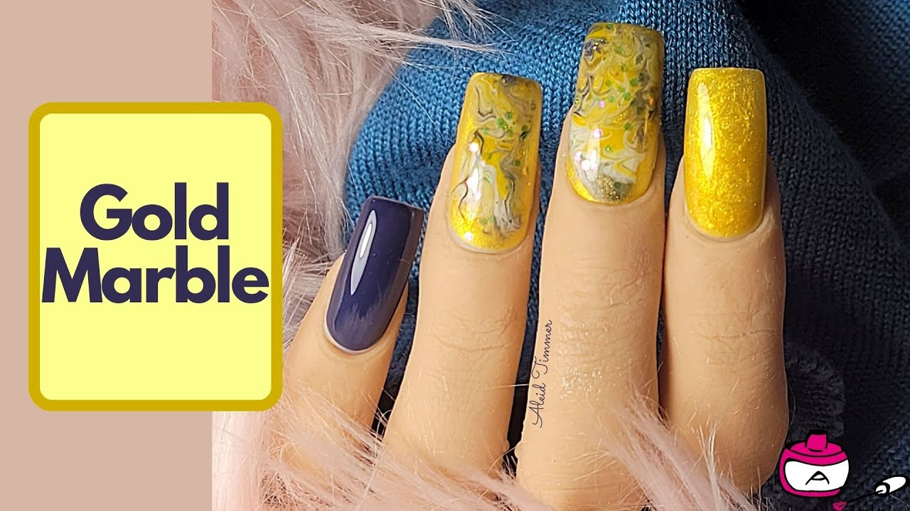 Gold marble nail design | Nail Art | Red Iguana Hand | English sub titles