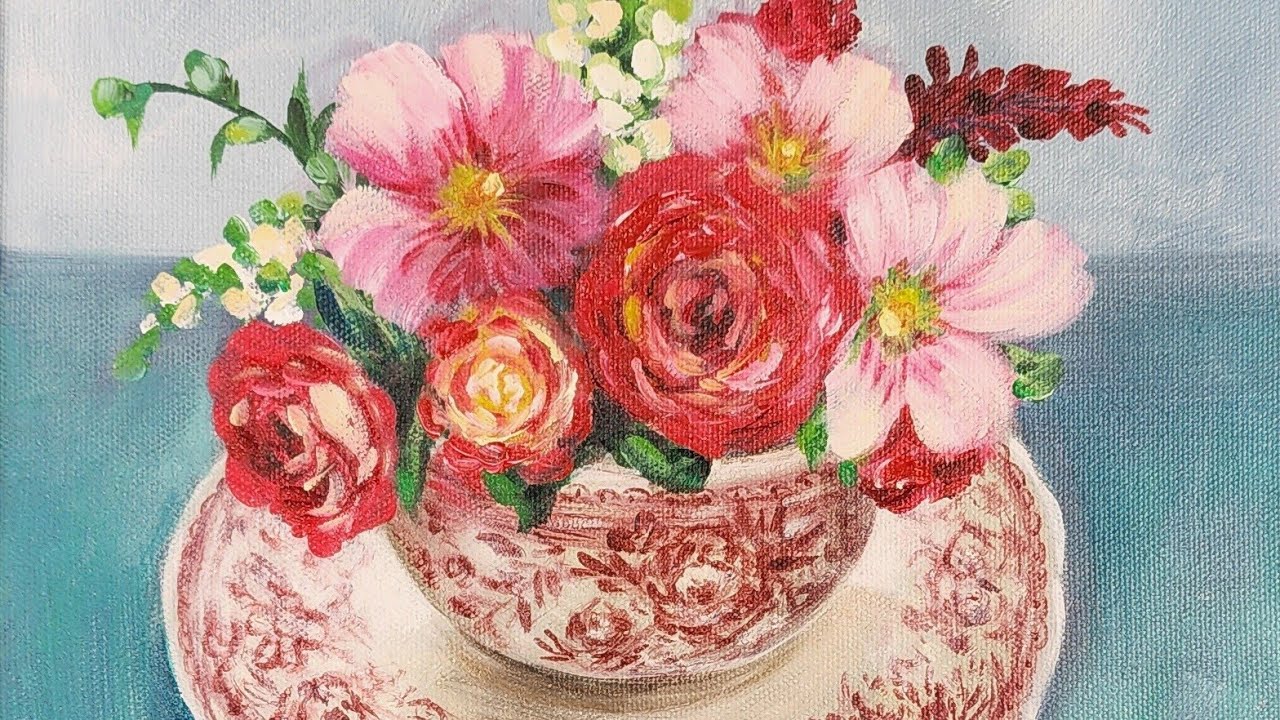 Floral Teacup Acrylic Painting LIVE Tutorial - YouTube