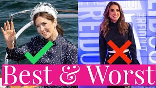 Queen Mary Gorgeous in Polka-Dot Dress Boarding Dannebrog, Queen Rania in Louis Vuitton Mess