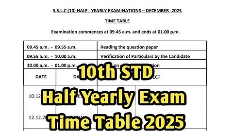 10th Half Yearly Exam Time Table 2025