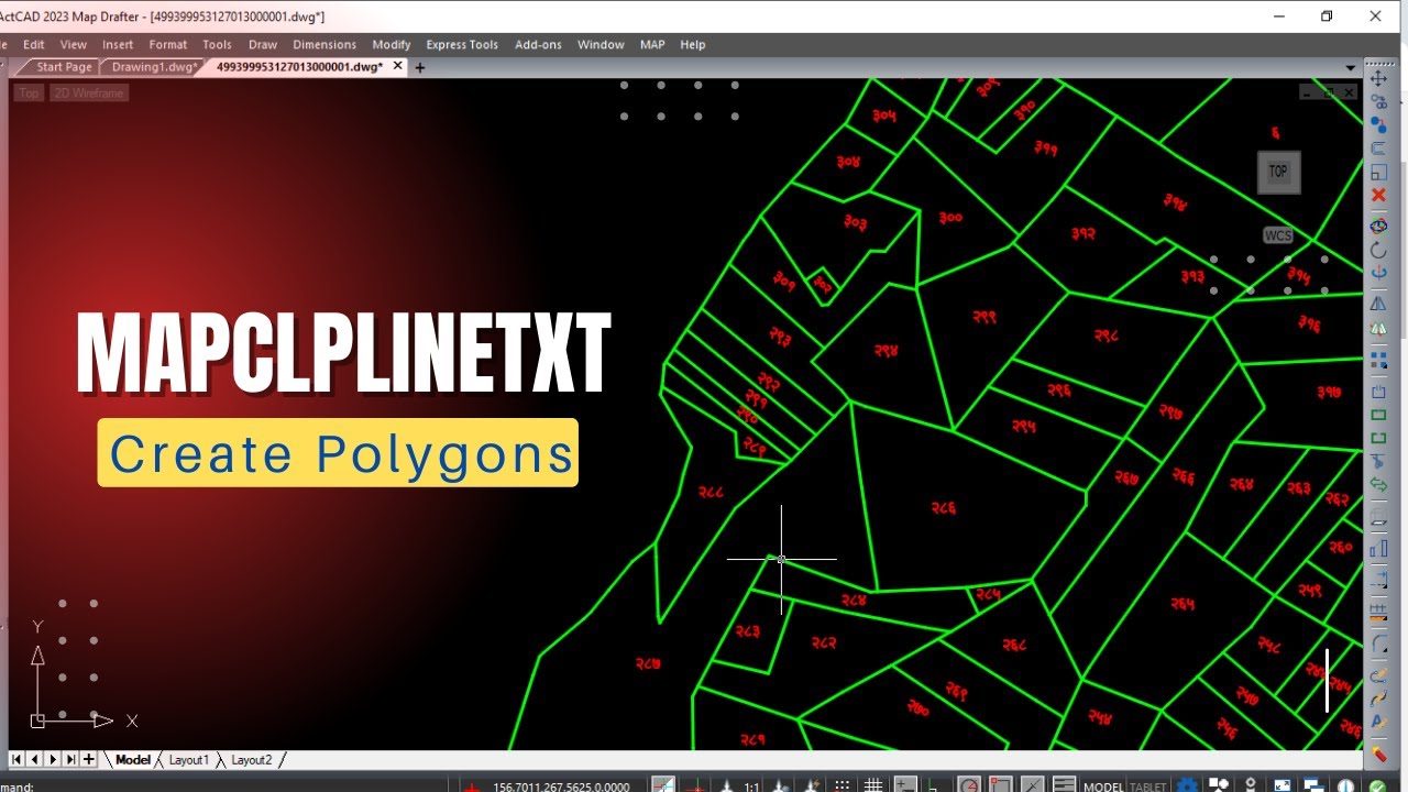 MAPCLPLINETEXT Command - Create Polygons - ActCAD Map Drafter