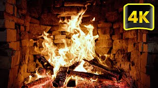 🔥 Burning Logs In Fireplace 🔥 4K Cozy Christmas Fireplace (3 Hours) & Crackling Fireplace Sounds