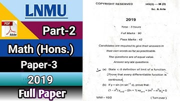 Lnmu bsc part 2 math honours paper 3 2019