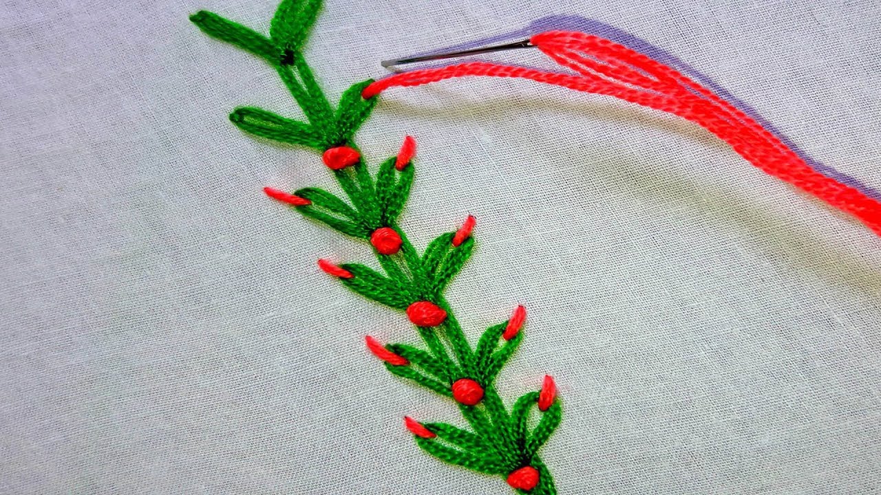hand embroidery | lazy daisy embroidery border design #50 - YouTube