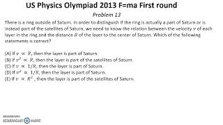US F=ma Physics Olympiad 2013. First Round. Problems 13-15 of 25. Mechanics