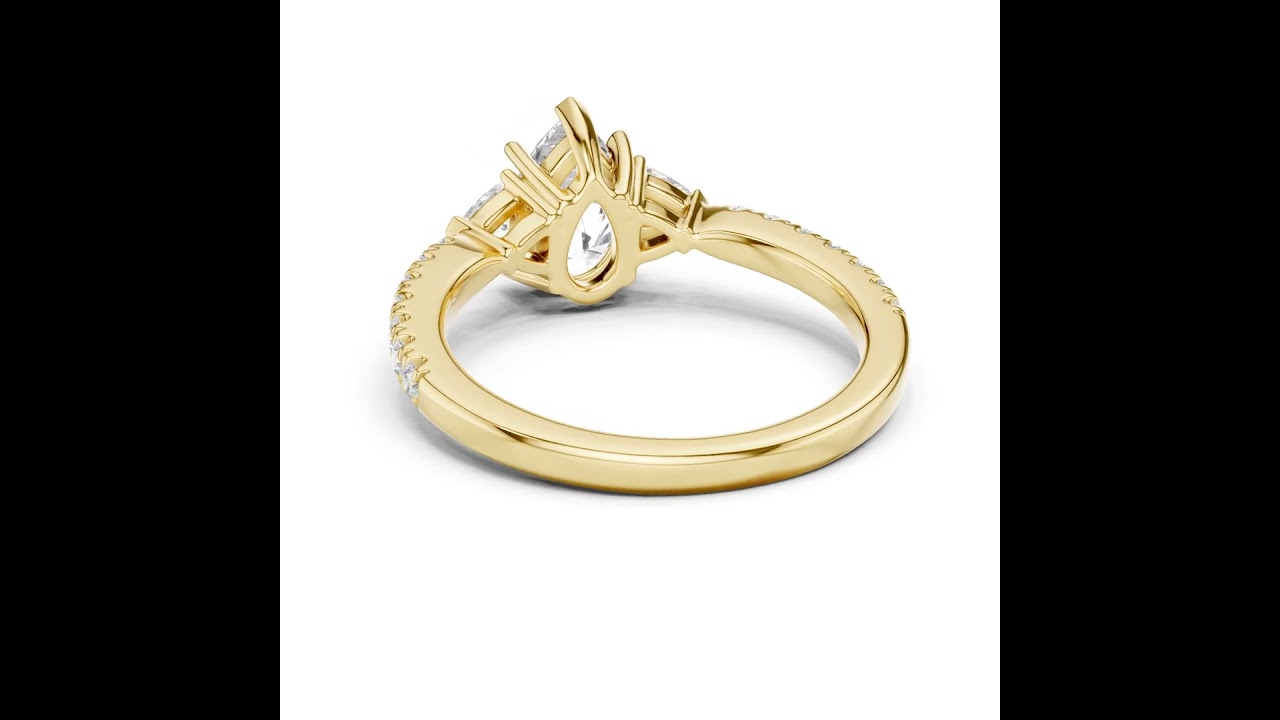 Pave Set Pear Cut Three Stone Engagement Ring