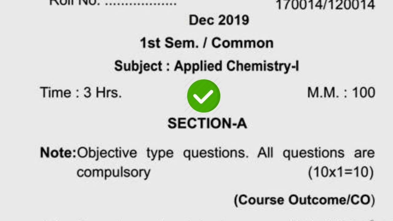 2019 HSBTE Diploma 1st Sem Applied Chemistry Question Papers YouTube
