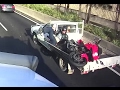 Motorbike rider not paying attention and lands in Ute / Pickup Tray - M5 NSW