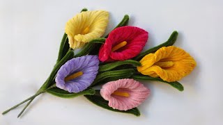 Pipe Cleaner Flowers Crafts/ How To Make Calla Lily Flowers With Pipe Cleaner/ Fuzzy Wire Flowers