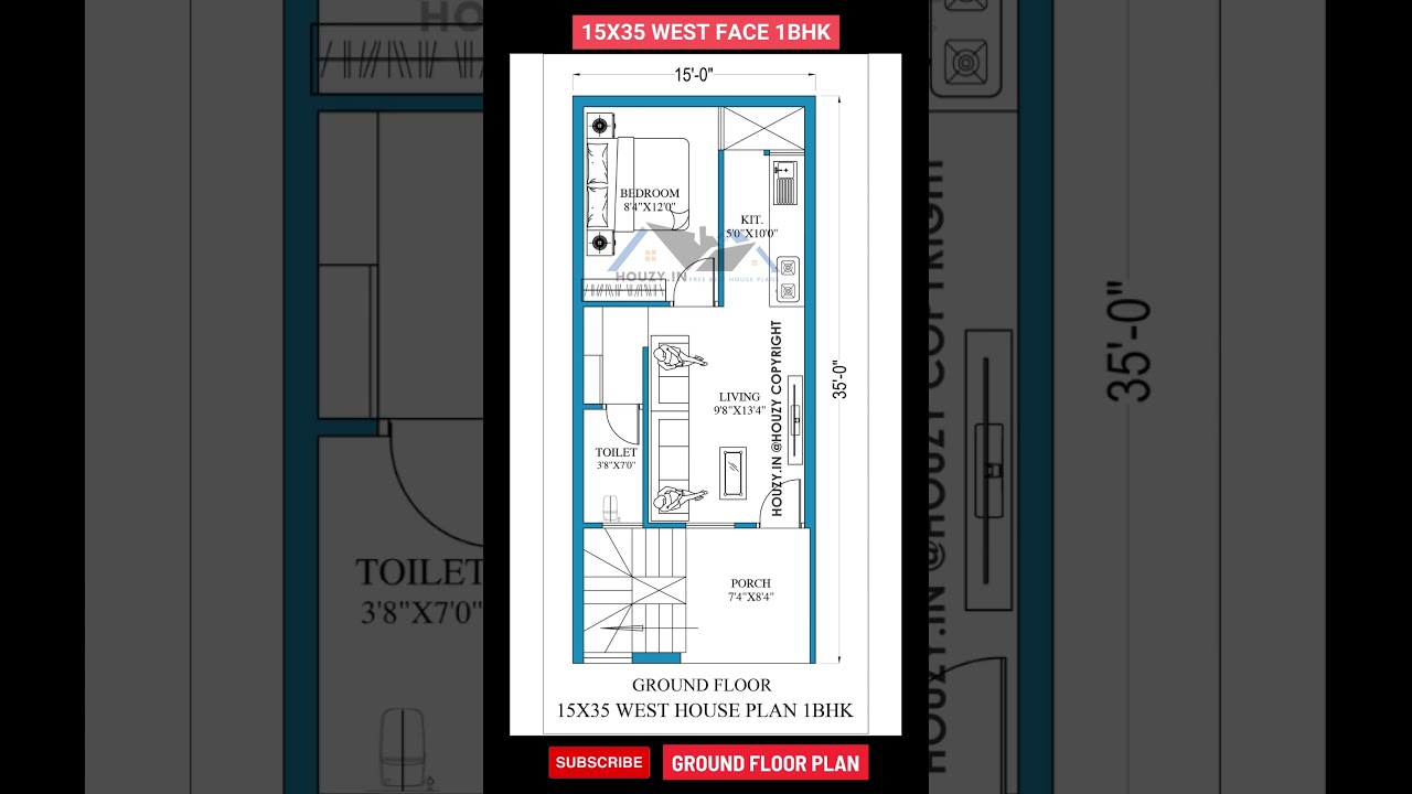 15x35 house plan West facing 