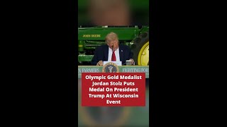 Olympic Gold Medalist Jordan Stolz Puts Medal On President Trump At Wisconsin Event