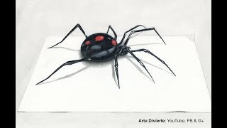 How to draw a 3D black widow - Spider - Narrated