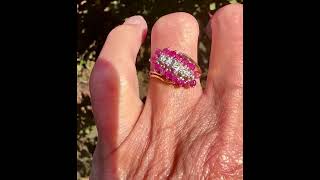 Vintage 10K Gold Bypass Diagonal Diamond Ruby Cluster Ring